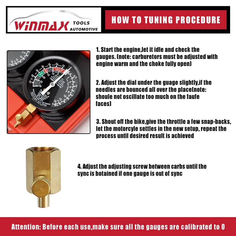 Winmax Fuel Pressure Carburetor Synchronize Gauge Diagnostic Auto Test
