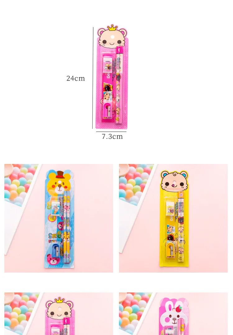 Funny children Series Kids Stationery Students Eraser Pencil Sharpener Kit School Rewards Supplies Wholesale