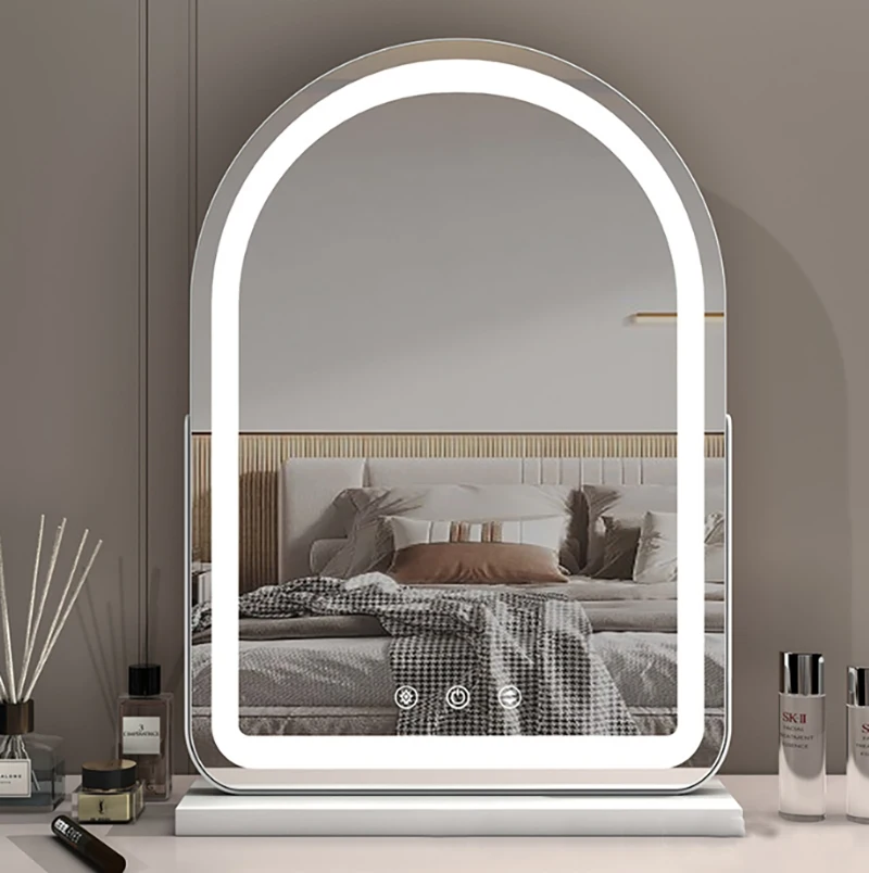 Modern LED Light Makeup Mirror with USB Charging and Natural Light Simulation for Tabletop Use