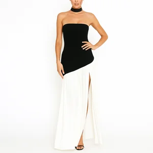 Custom Fashion Elegant Strapless Sexy  Lady Maxi Long Women's Dress with Pleated Hem