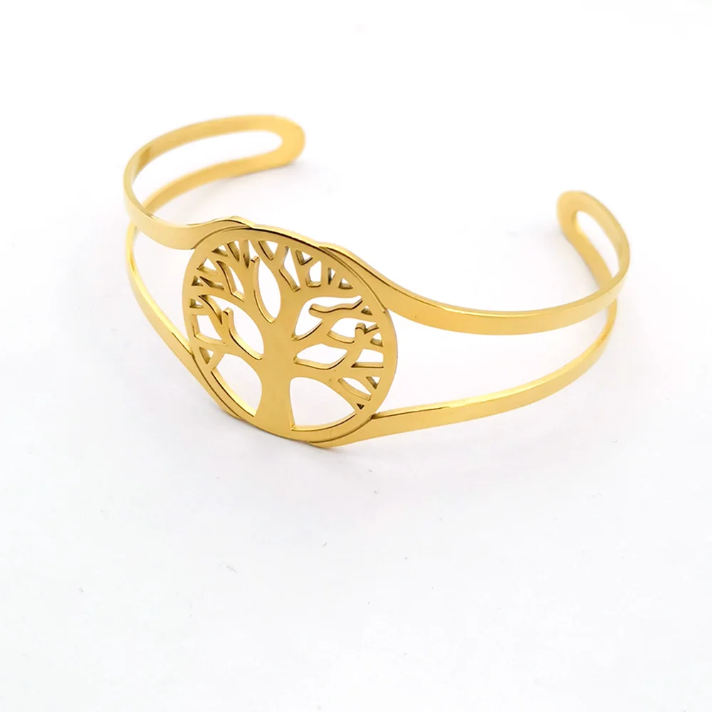 Tree of Life Bangles Brazalete De Acero Inoxidable Mujer Open Cuff Bangle  Stainless Steel PVD Gold Plated Bangle