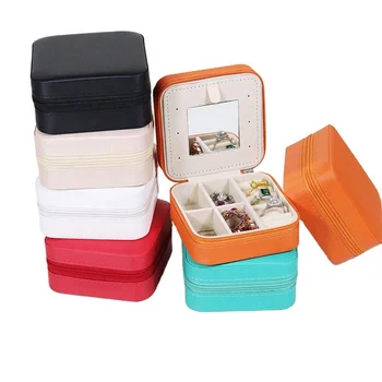 2024 Pu Leather Wire-drawing Travel Square Jewelry Storage Box Organizer Portable Rings Earrings Necklaces Jewelry Box