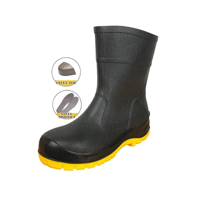 Long-last Use Rain Shoes Security Boots Low Cut Steel Toe Midsole PVC De Lluvia Impect Proof Anti Piercing Adult Safety Botas