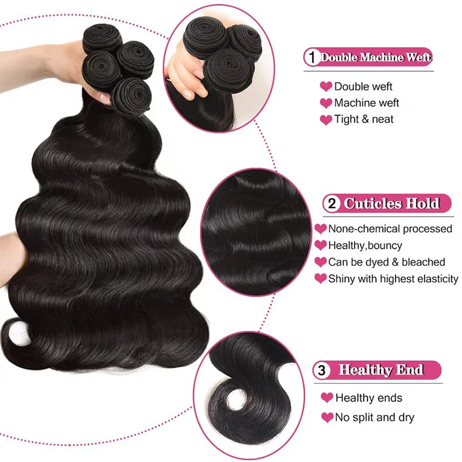 Indische Remy-Body-Wave, 71,1 cm, 76,2 cm, 78,3 cm, unbehandelt, 100 % menschliches Haar, wassergewellte Extensions, 1 3 4 Bündel, Deal für Frauen_voghion.com