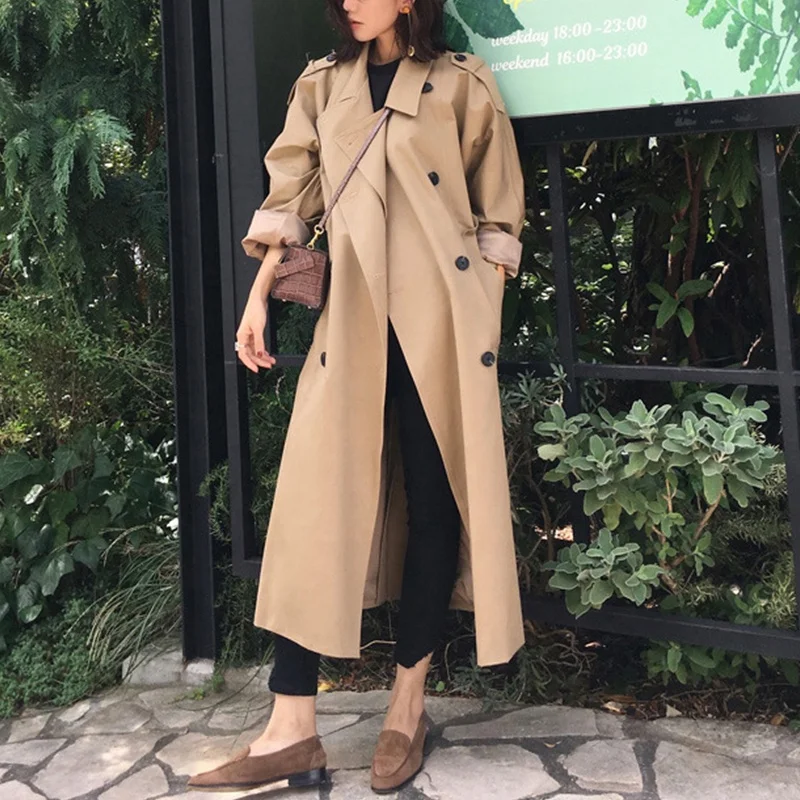 Good Quality Ladies Windproof Jacket With Belt Oversized Windbreaker Spring Coats Long Trench Coat Plus Size Coats