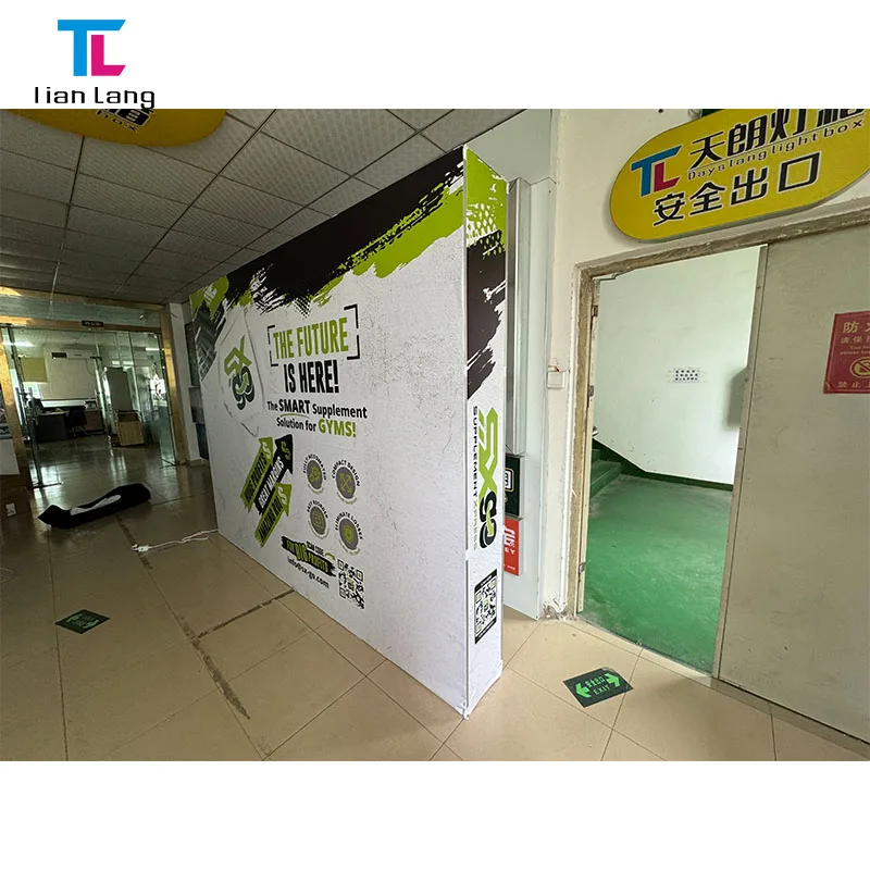 10ft Greitas Montavimas Vartojamas Pasirinktinis Reklaminis Džinsinio Aluminio Fono Ekspozicijos Stovas Su Šviesų Efektu Pop Parodos Įrangą