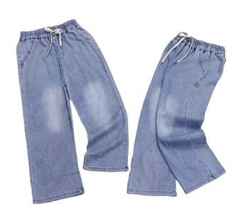 Summer New Comfortable and Fashionable Tencel Cotton Embroidered Printed Girls' Denim Wide Legged Pants