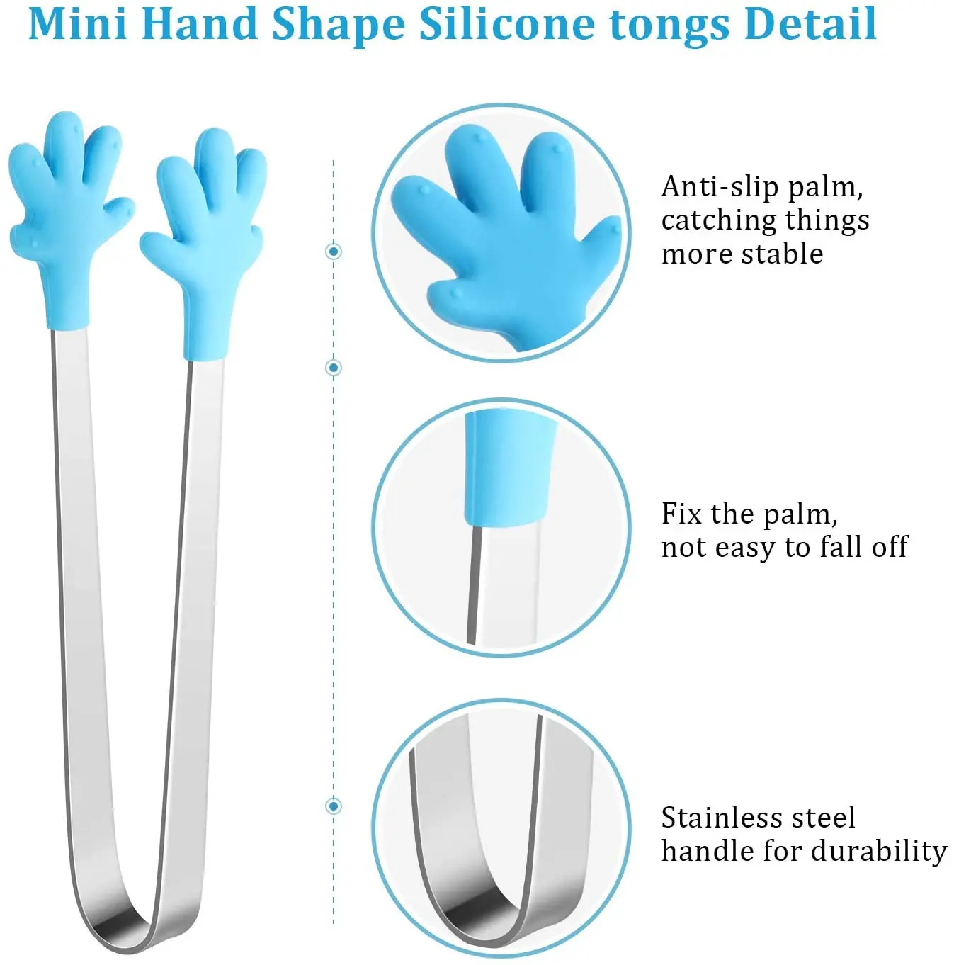 1pc Mini Palm Shaped Ice Tongs With Silicone Tip And Stainless Steel Handle