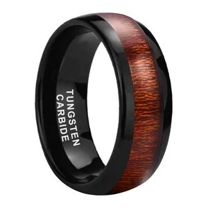 Coolstyle Jewelry 8mm Koa Wood Inlay Black Tungsten Ring for Men Women Fashion Engagement Wedding Band Domed Comfort Fit