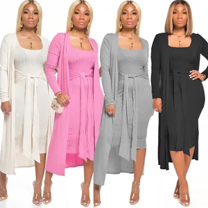 Hot sale Autumn Sexy Slim Fit Camisole Strap Long Coat Two-piece Set