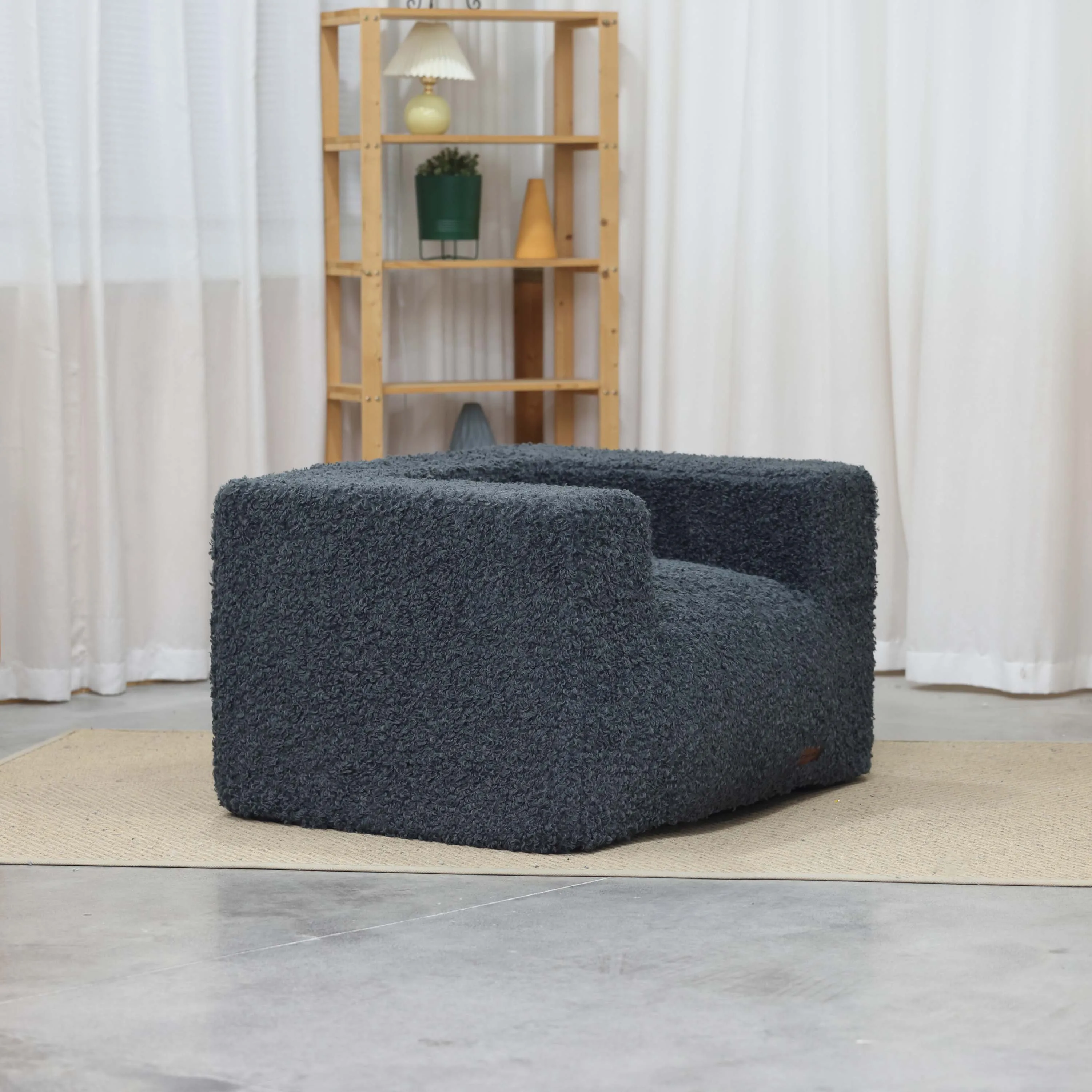Wholesale Fashion Foam Filled Bedroom Bean Bag Sofa Luxury Dark Grey Soft Plush Fur One Seat Bean Bag Chair