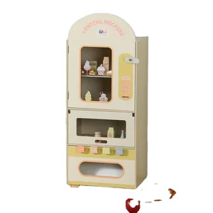 EDULAND Wooden Play Kitchen Pretend Vending Machine Toy for Boys & Kids Drinks Ice Cream Role Play Educational Learning Game