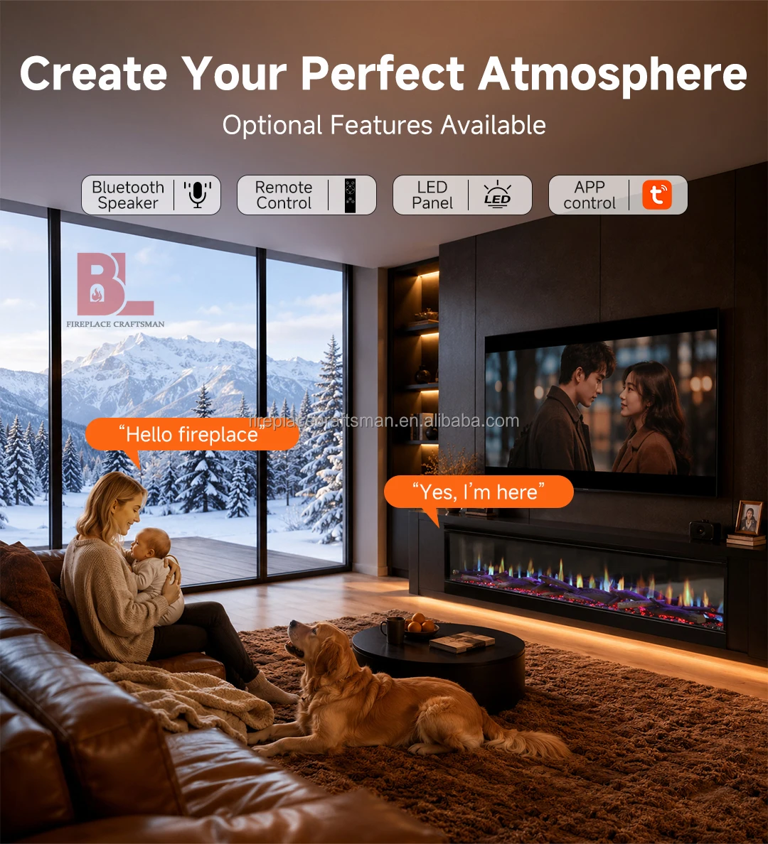 Electric Fireplace, LCD, 3d, Wall - detail 4