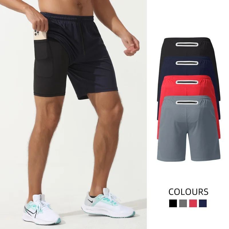 New sports shorts men double-layer anti-slip running training five-point pants quick drying basketball shorts204_voghion.com