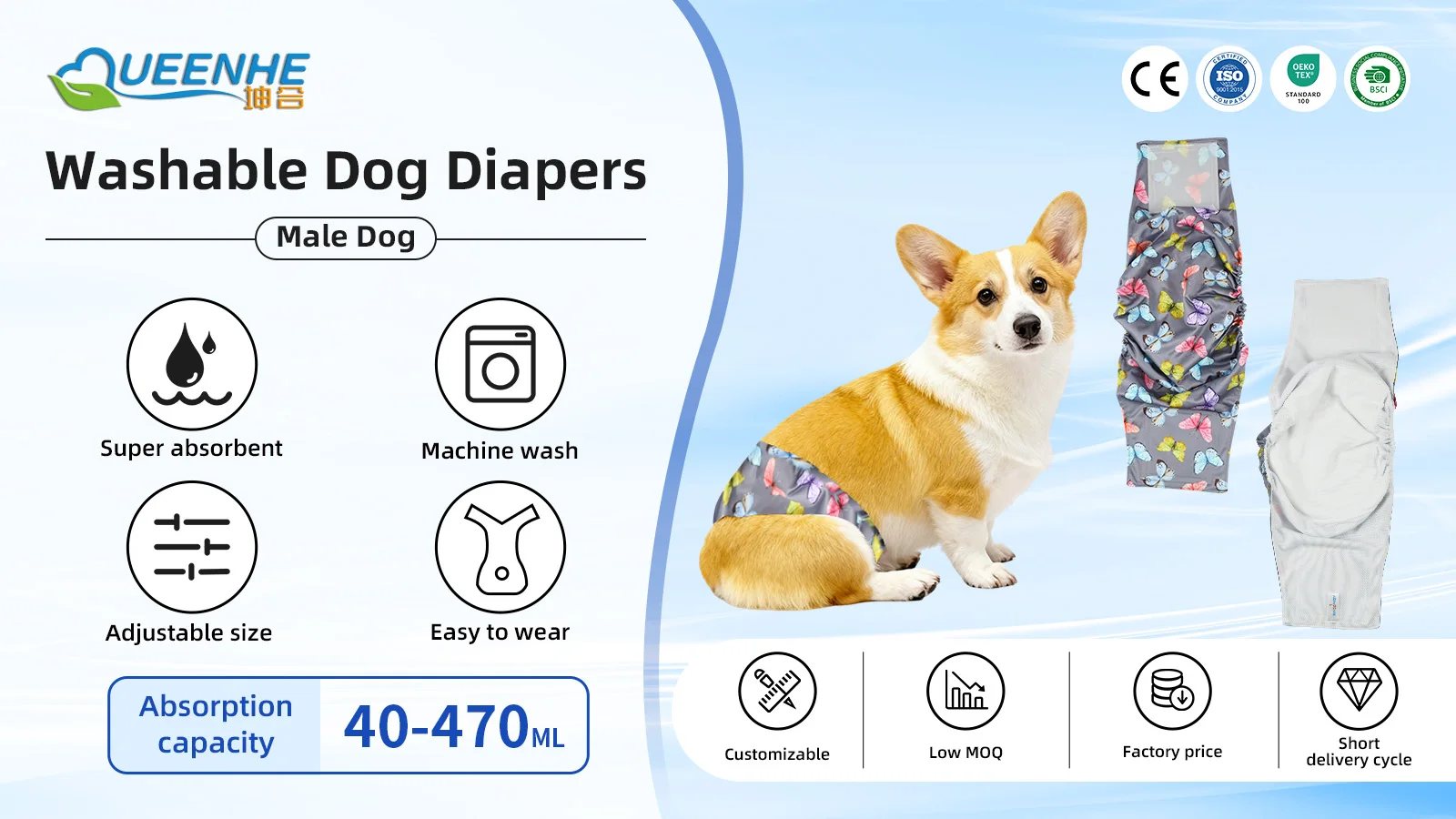 Wholesale Washable Wrap Diapers Adjustable Dog Belly Band Flat Wrap Do - product detail 1