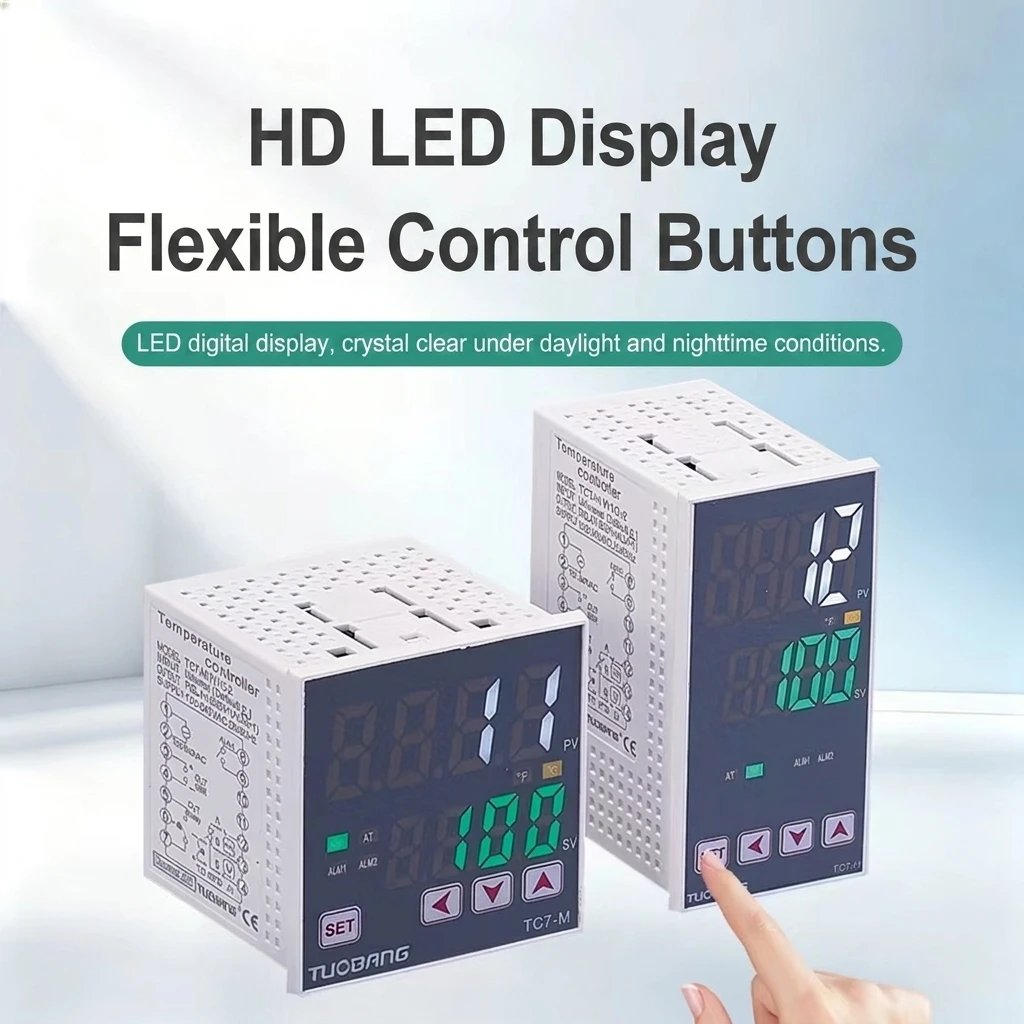 TC7H Smart Temperature Controller K Pt100 Input Relay SSR Output  Panel Size Heating Cooling Pid Temperature Control