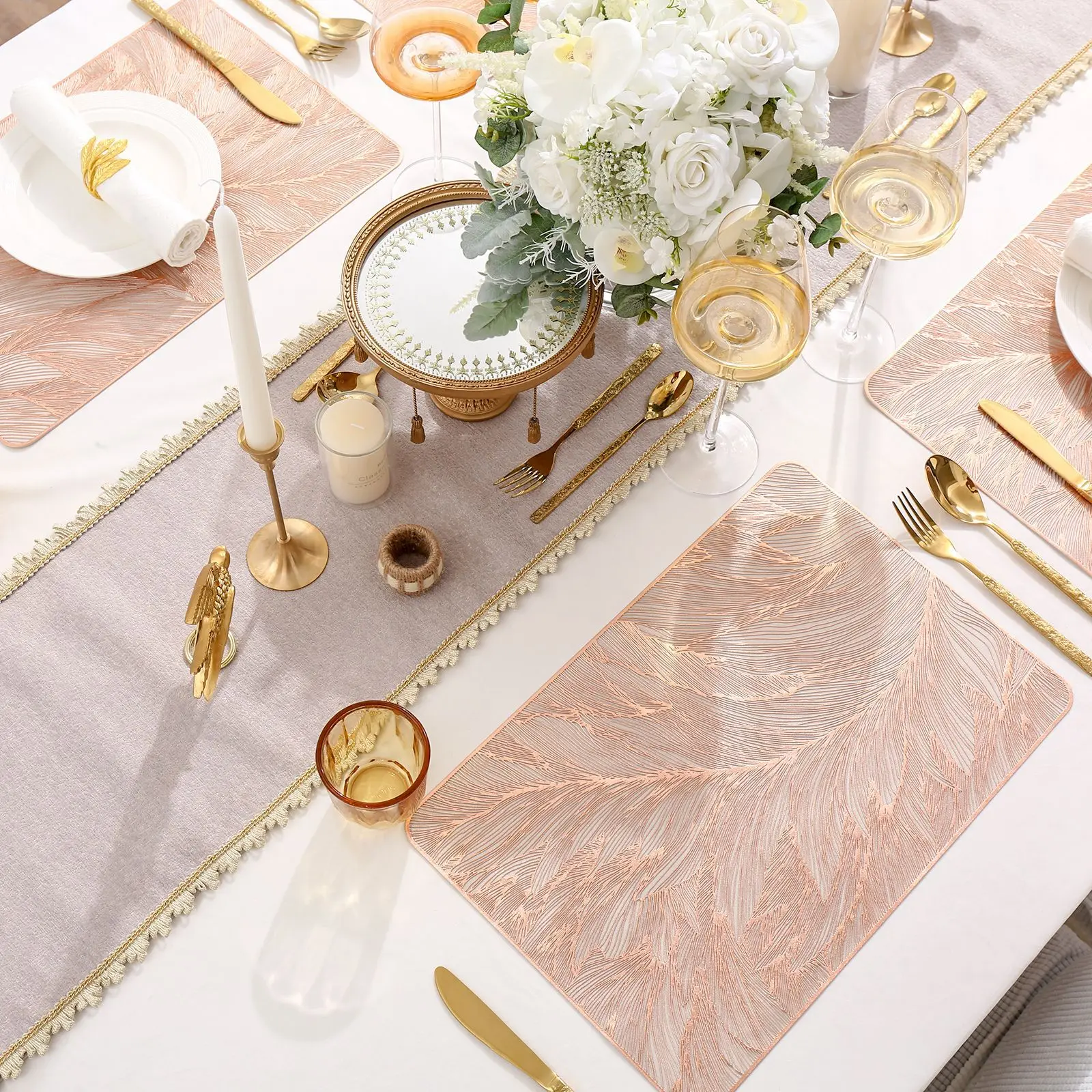 Light Luxury square Feather Dining Mat, Anti-slip, Waterproof and Heat-insulating Mat, Hotel and Restaurant Decorative Mat