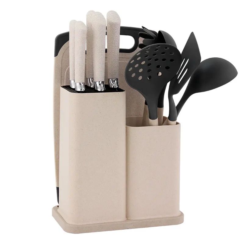 Küchenmesser Set Mit Block Und Kochutensilien Aus Edelstahl_voghion.com
