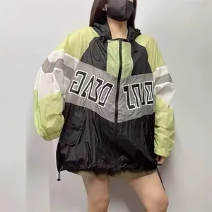 Trendy American Hooded Jacket Women Casual Color Blocking Streetwear Letter Print Sun Protective Jacket Factory Custom Made
