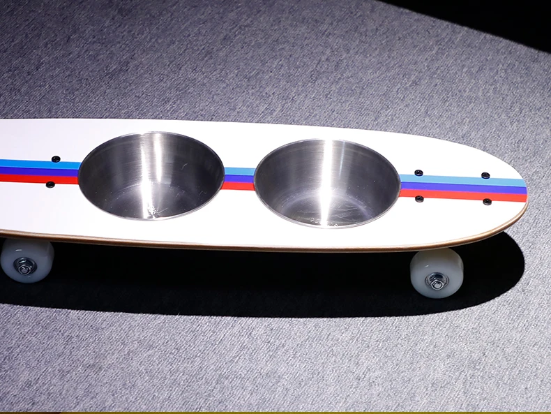Pet Double Bowl Skateboard-shaped Bowl New Cat and Dog Feeder Stainless Steel Pet Bowl details
