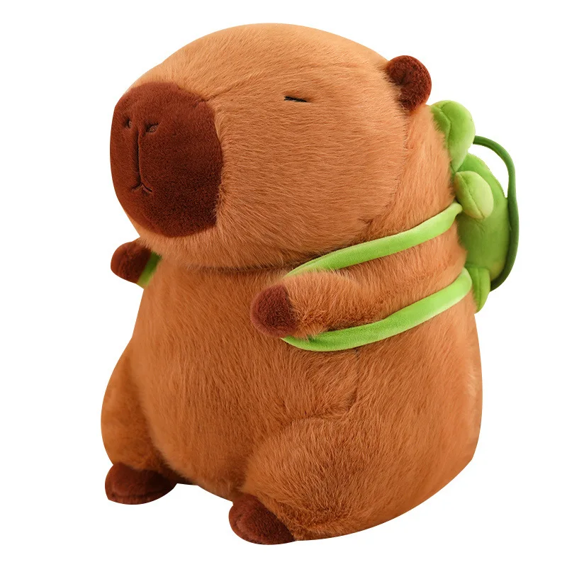RuunJoy Capybara Plush With Turtle Backpack Simulation Capibara Anime Fluffty Doll Cute Stuffed Animals Doll Xmas Gift Kid Toys