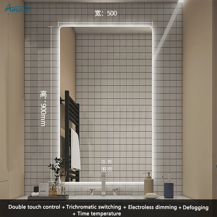 Modern bath smart mirror toilet wall dimming defogger rectangle bathroom mirror with led manufacture