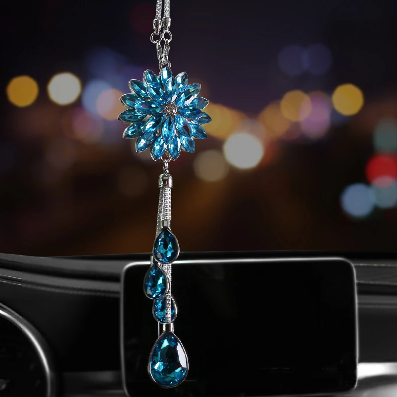 Lapis Lazuli Car Mirror Ornament - Natural Stone Auto Accessory For Rear View Mirror