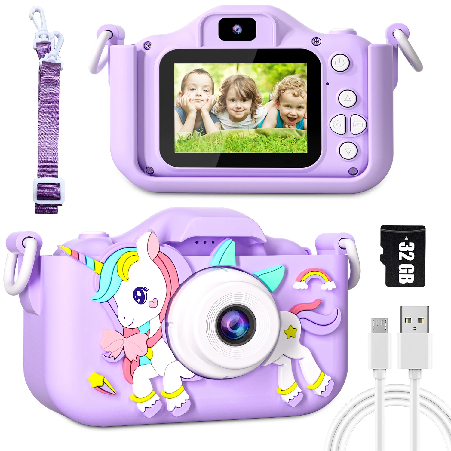 Cartoon Kids 2-Inch LCD Camera with 1080P Photo & Video MicroSD Built-In Games & MP3 for Ages 4-10