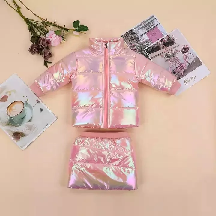 Fashion Design Shiny Baby Girl Clothes Down Puffer Winter Jacket For