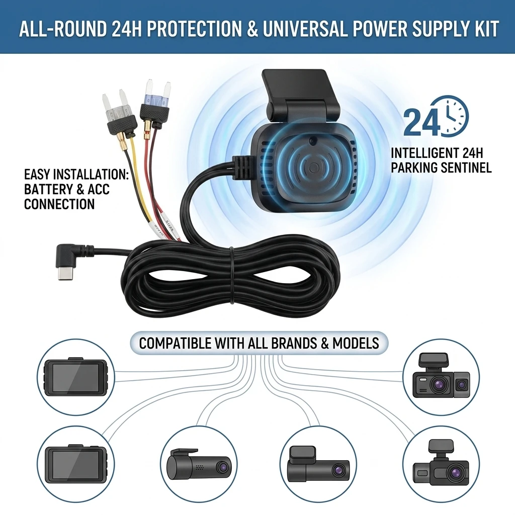 VIEVGUARB T-BOX Dash Cam Hardwire Kit Power Cable 24H Parking Monitor with Radar Type-C 12-24V