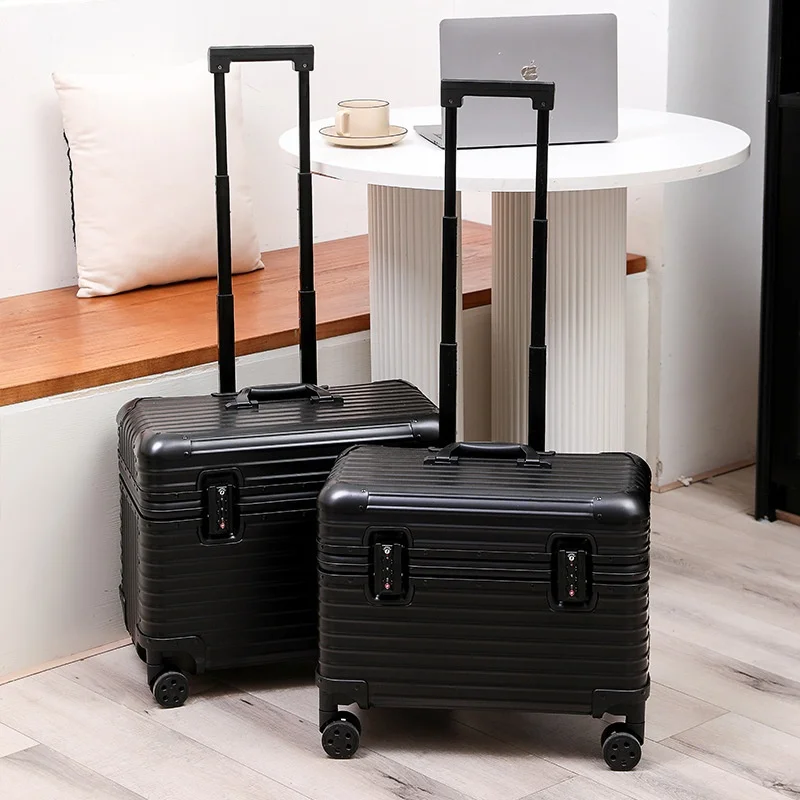 Aluminum-Magnesium Alloy Spinner Wheels Waterproof Antibacterial TSA Password Lock 18-Inch Carry-On Luggage for Business