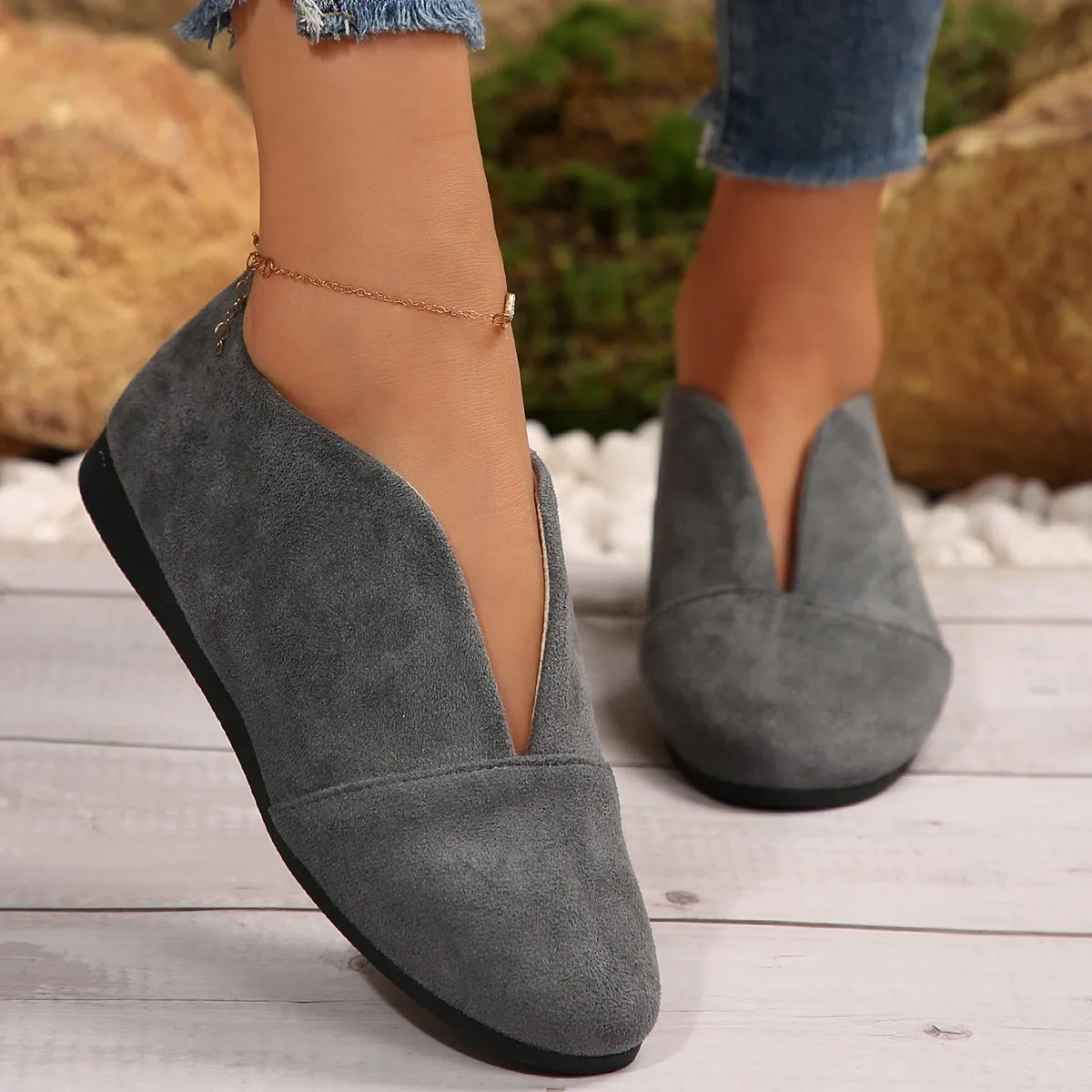 Large Size V-mouth Ankle Boots Women 2024 Autumn And Winter New Thick Heel Set Feet
