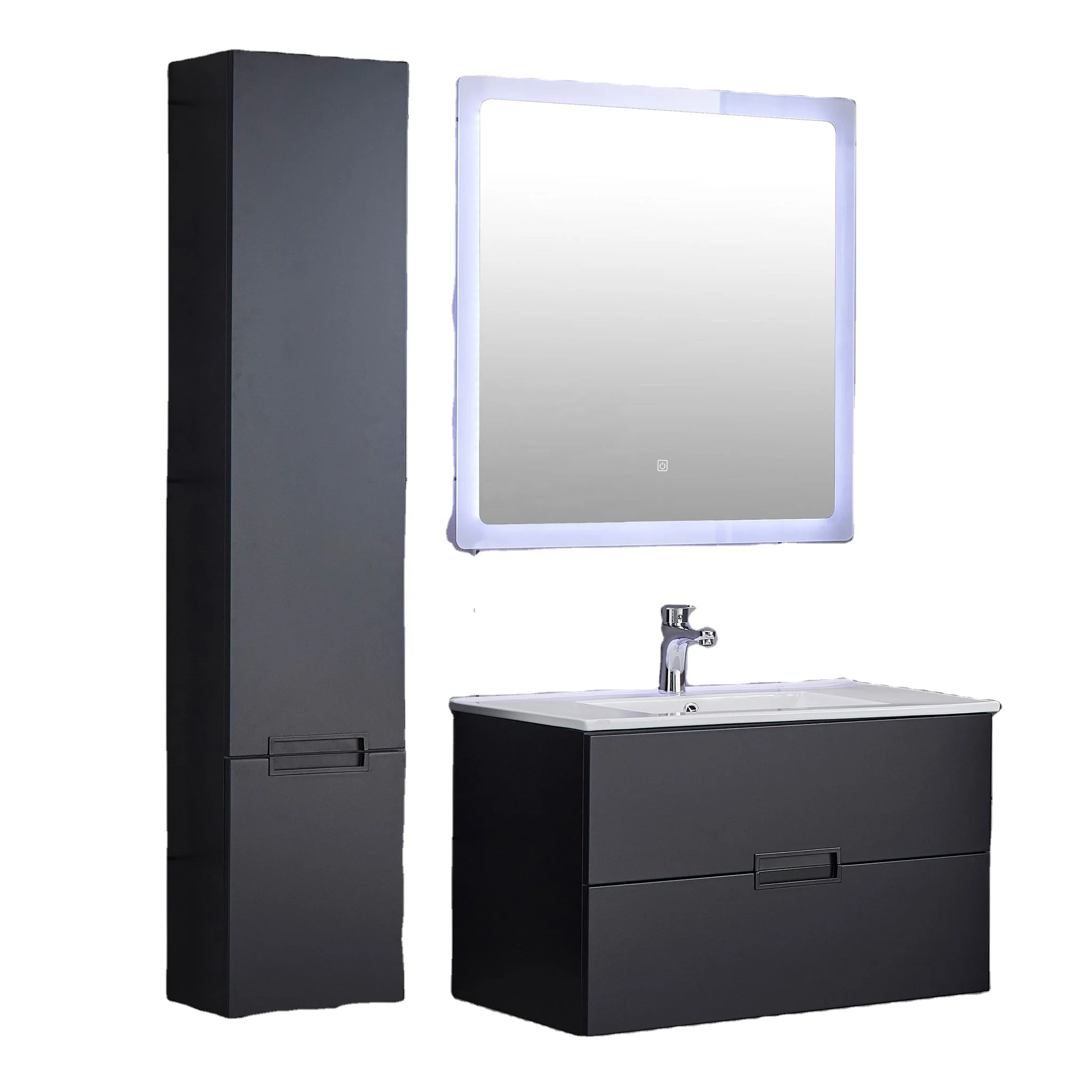 Led Mirror Mdf Bathroom Cabinets Furniture Lacquer Painting Hotel Washroom Vanity Black Color Buy Black Lacquer Bath Vanities