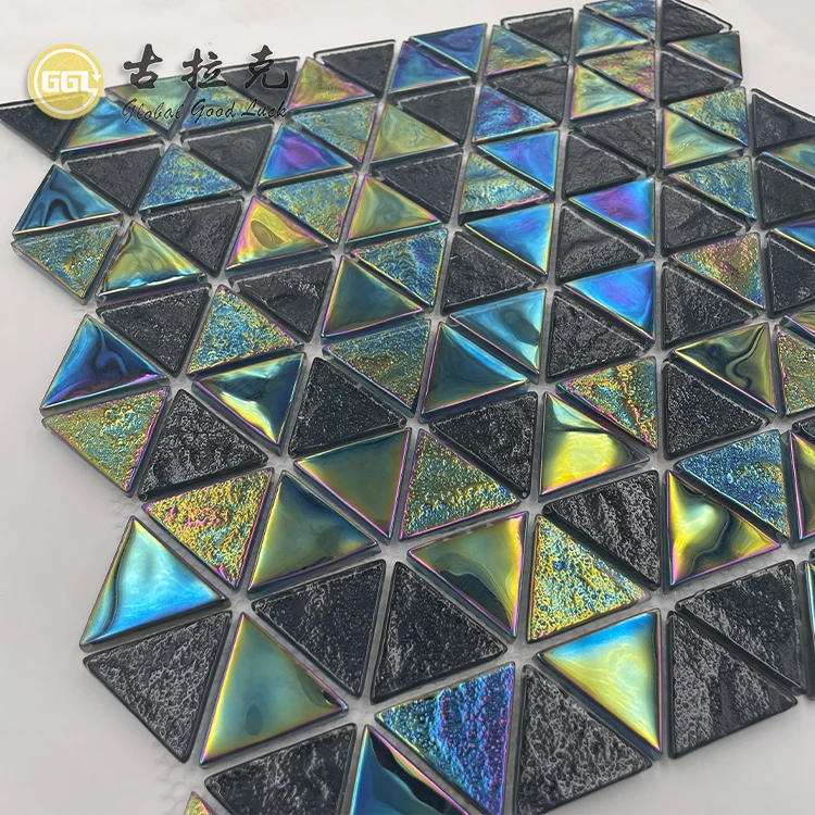 black color shining surface swimming pool tile triangle glass mosaic for decoration