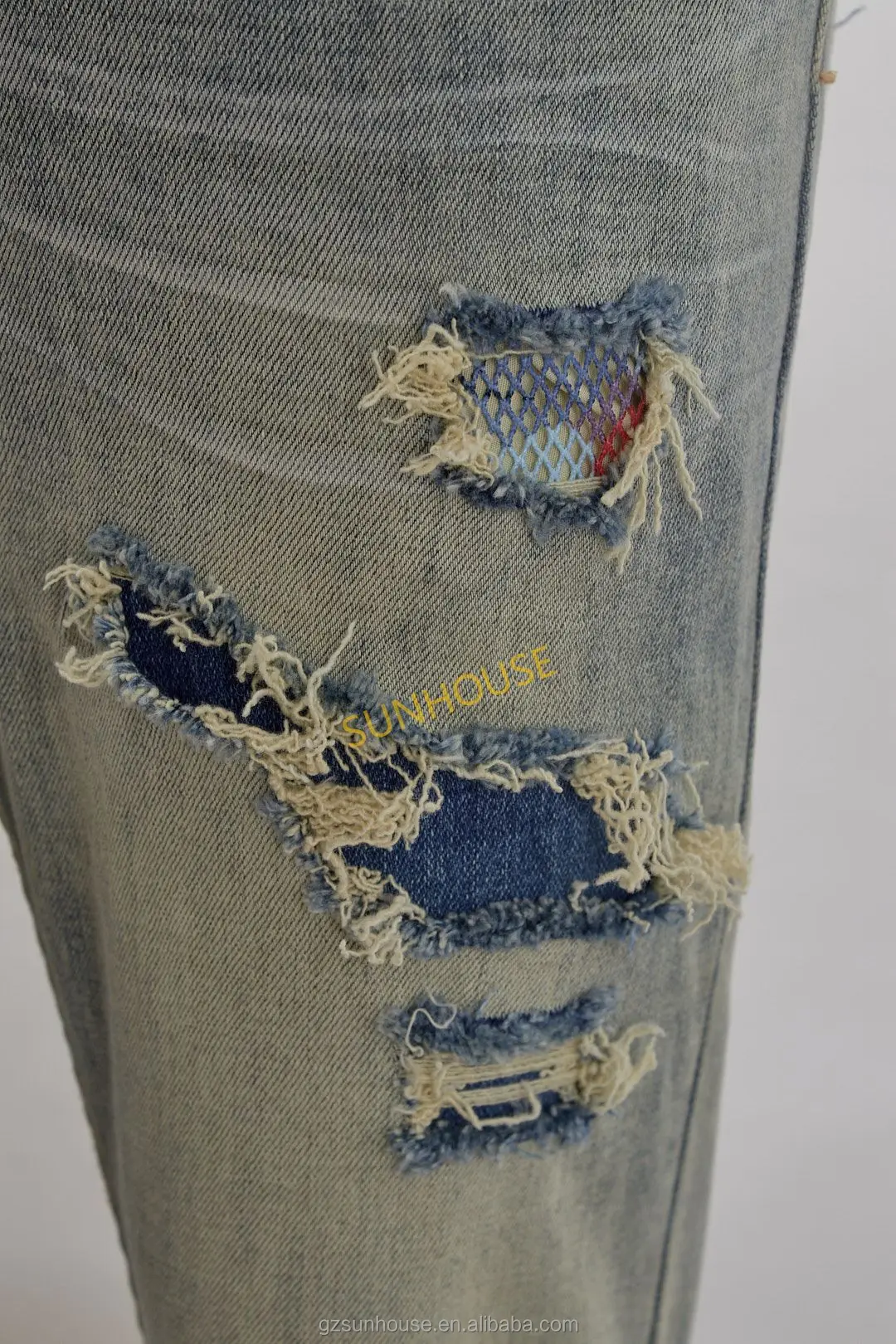 Sunhouse 2023 Fashion Men's Clothing Two Tone Distressed Jeans Men ...