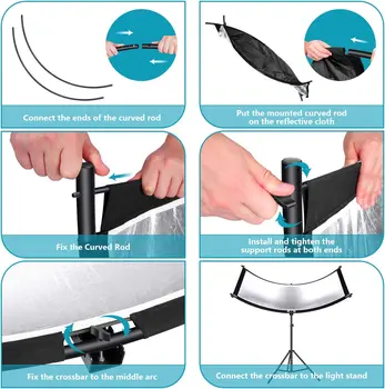 Neewer Clamshell Light Reflector Diffuser with 2M Light Stand and Carrying Bag 155*61cm Photography Curved Lighting Reflector product image