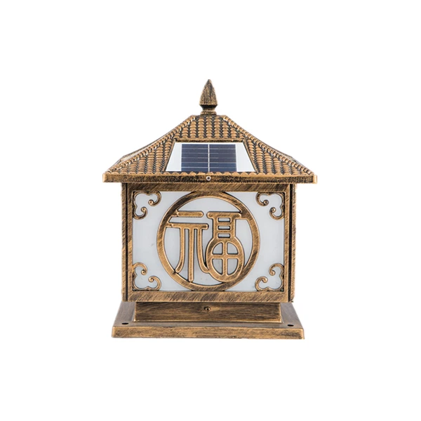 All In One Outdoor Theme Park Hotel Garden Classic European Solar Main Gate Post Pillar Light