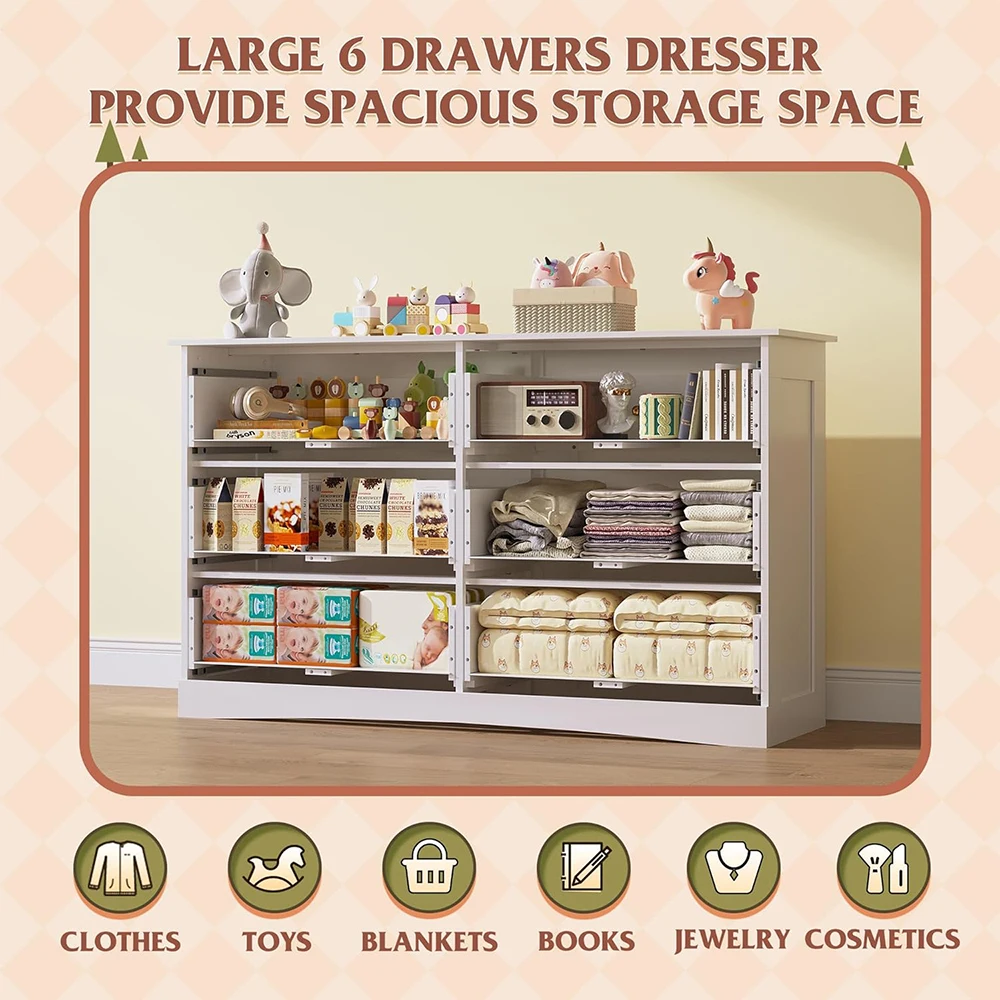 product nu deco white dresser 6 drawers wide wooden chest modern minimalist bedroom storage tower unit closet store organizer living-6