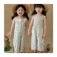 Cotton Elegant Summer Floral Embroidery Baby Girls Tank Pants Set Casual Wholesale High Quality Trousers Toddler Girls Suit