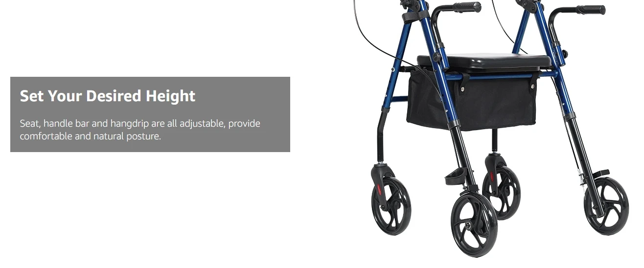 product four wheels folding height adjustable steel rollator walker with seat mobility aids lightweight rollator for disabled-10