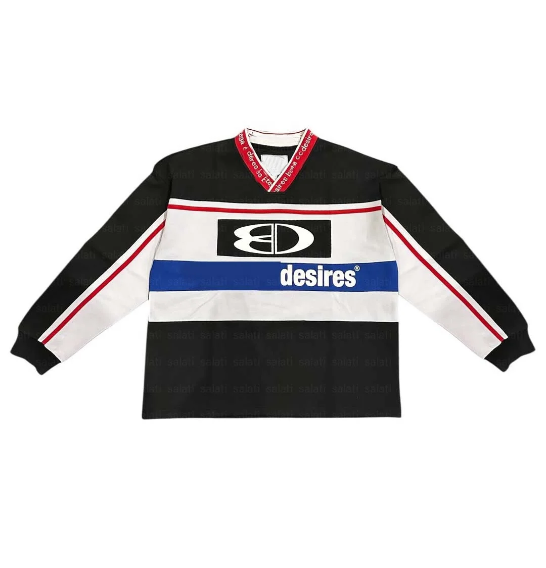 Salati Custom T-shirt V Neck Patchwork Oversized Boxy Full Long Sleeve T Shirts Baseball Soccer Football Ice Hockey Jersey Men gallery 2