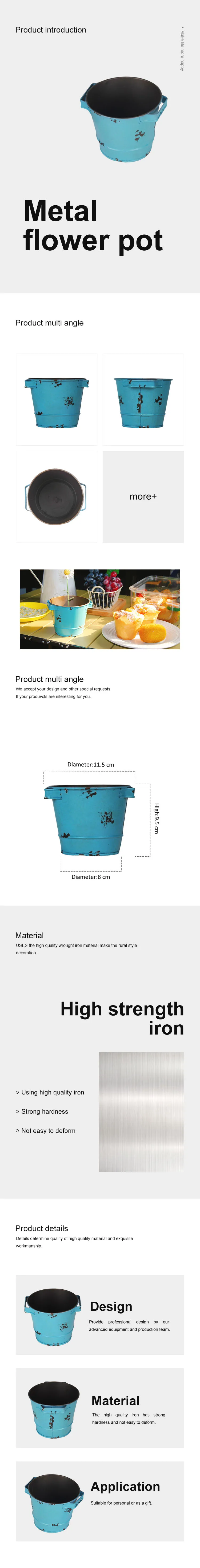 Small Galvanized Buckets with Handles Blue Metal Tin Planters for Plants Flower Pots