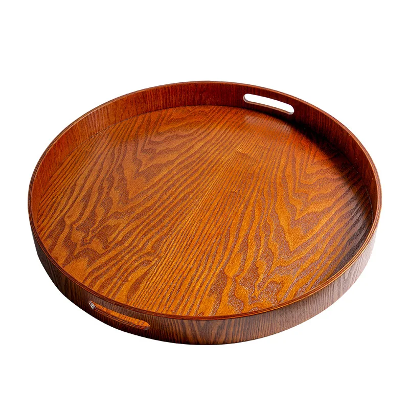 Round Wooden Serving Tray with Handles, 20 Large Diameter Wood Serving  Trays