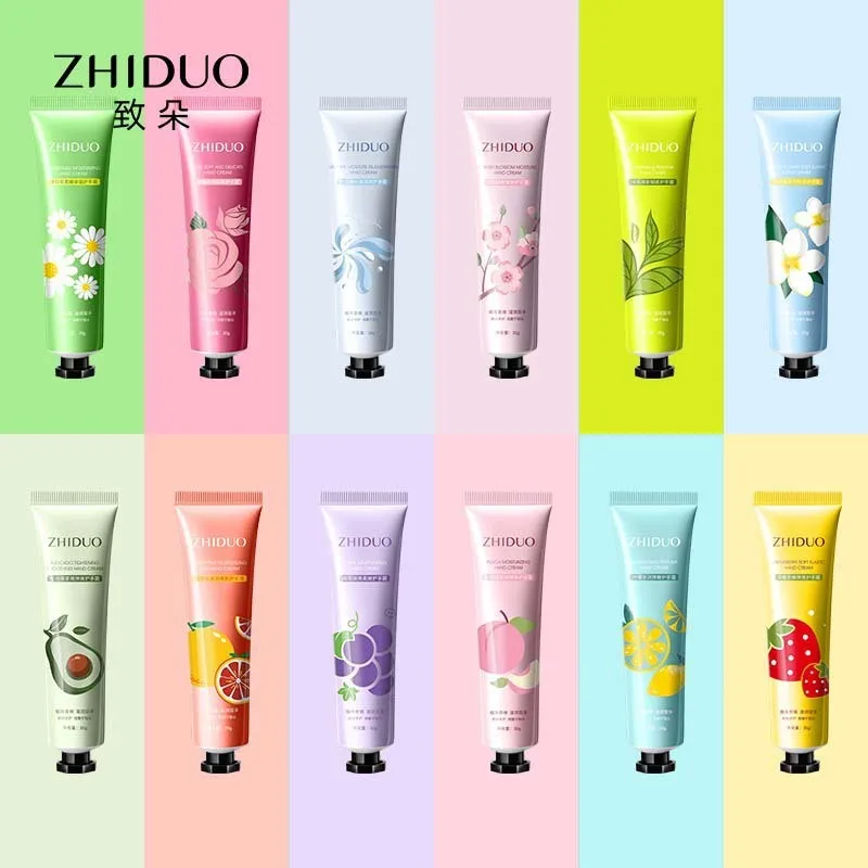 Private Label OEM Hot Sales ZHIDUO Hand Cream Lotion Fruits Plant Extract Organic Whitening Moisturizing Hand Cream