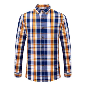 Men's Spring New All Cotton Plaid Anti-Wrinkle Striped Long Sleeve Casual Young Twill Tatting Shirt Turn-Down Collar Poplin
