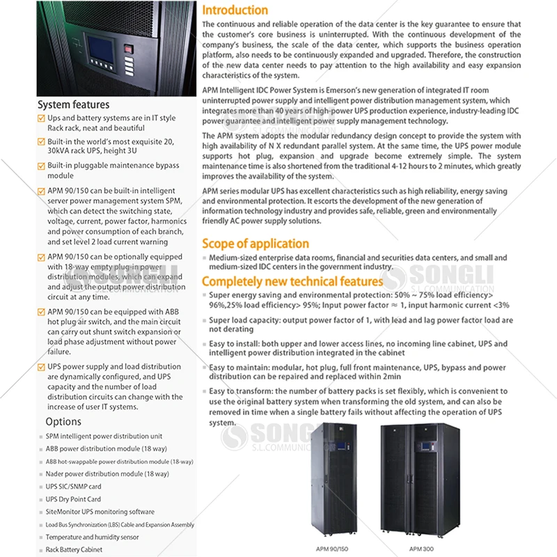 Vertiv  Liebert APM90KVA  APM150 KVA Modular UPS 90 to 150KVA Ups  Battery  Intelligent  Power System for Data Center