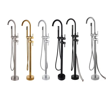 Free Standing Bathtub Faucet Brass Floor Bathroom Shower Set With Brush Black Gold Bath Mixer Tap