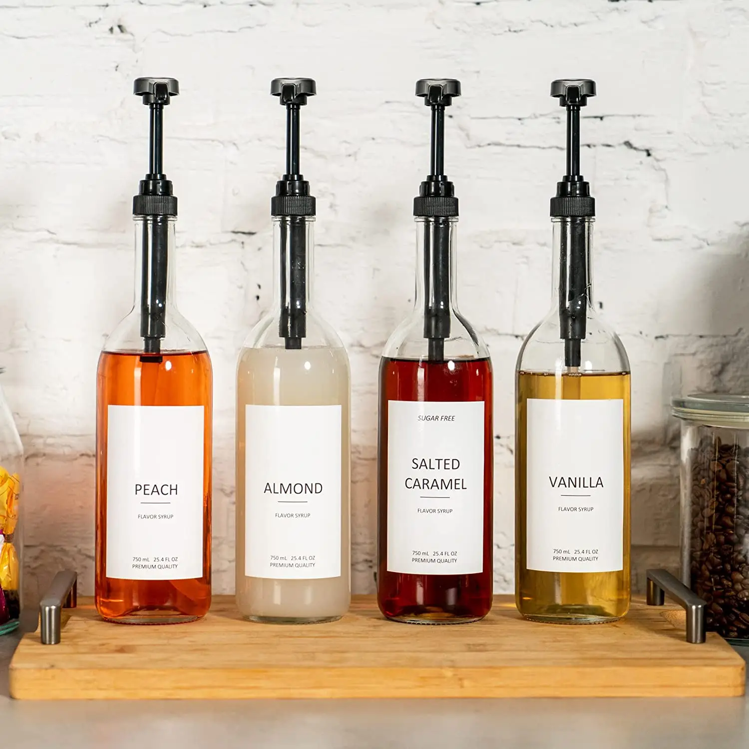 Coffee Syrup Oil Dispenser for Coffee Bar Square Syrup Pump Dispenser with 1/4oz Large Capacity Pump Coffee Syrup Bottles