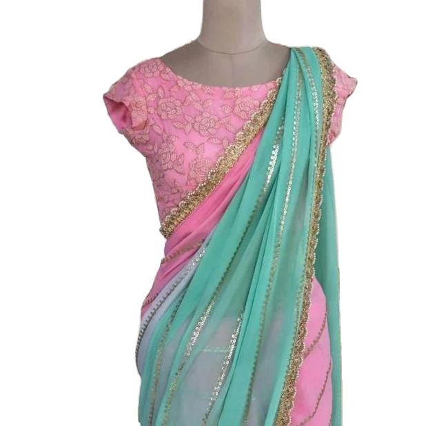plain crepe saree with designer blouse