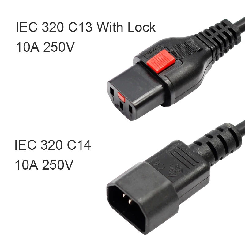 European Standard 10A IEC C14 to C13 Power Supply Cord with Push Lock Extension Cord